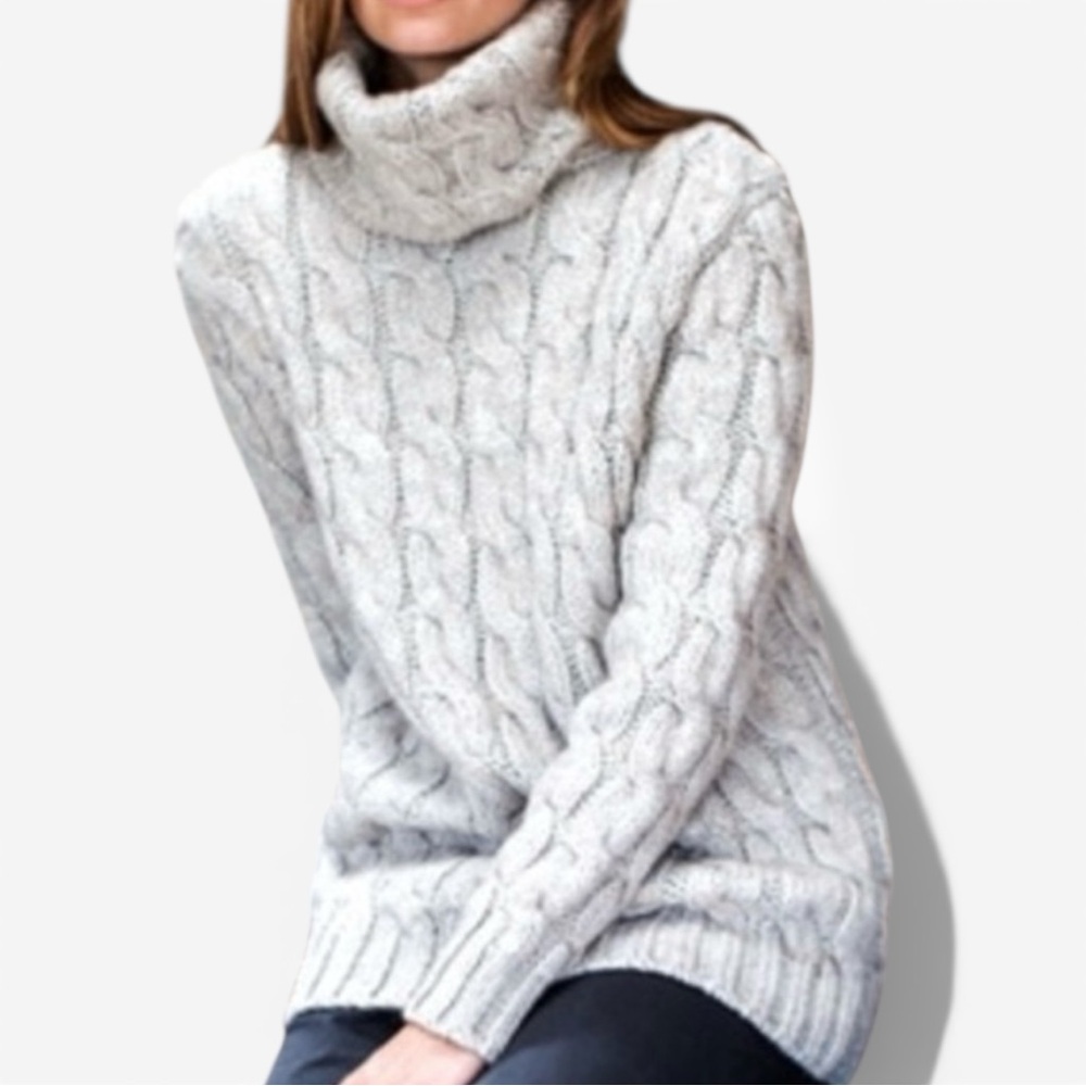 Emerson Fry Chunky Cable Knit Fisherman Turtleneck‎ Wool Alpaca Blend Sweater